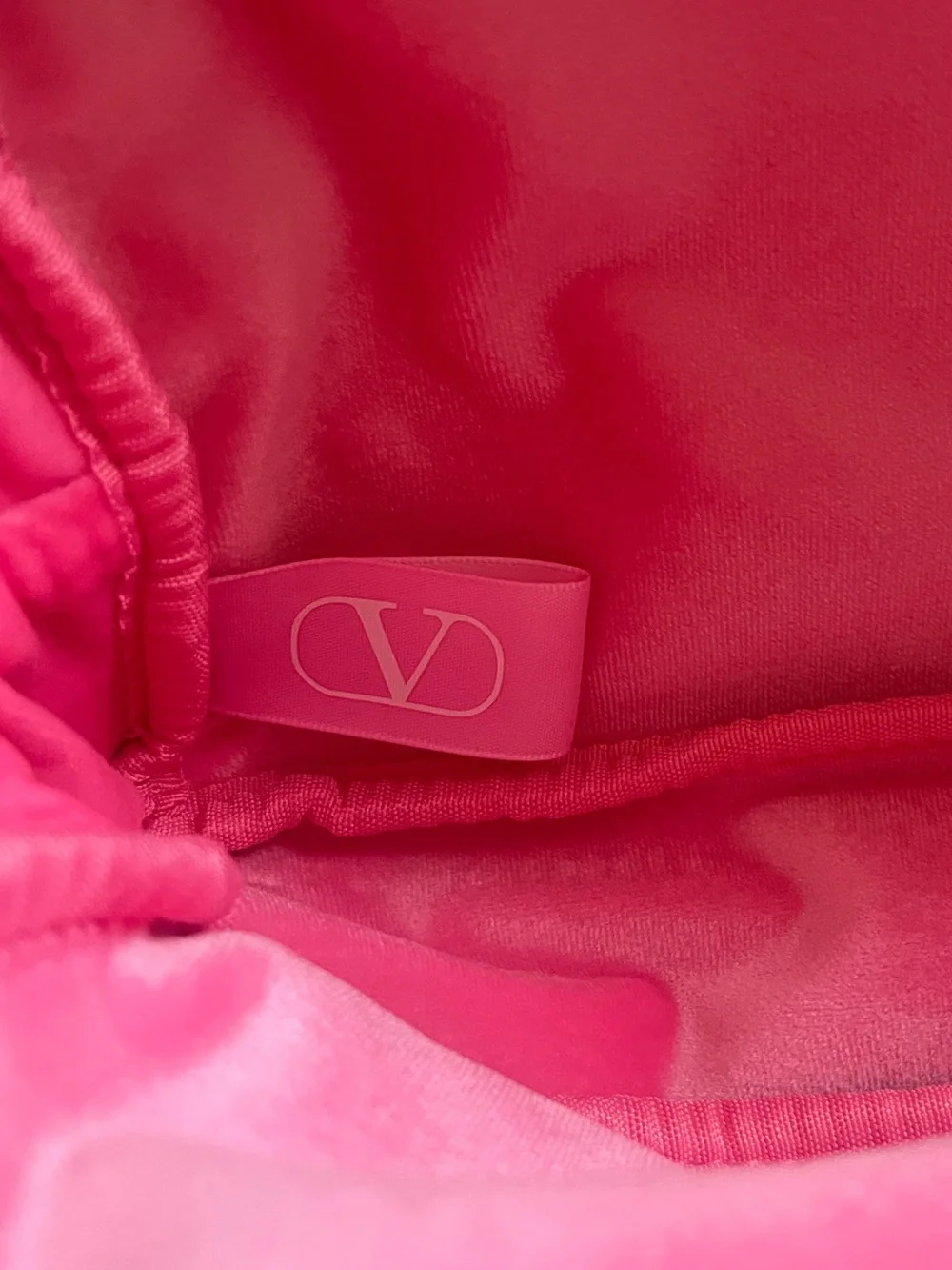Authentic Valentino velvet Coral Pink Embossed Wristlet / makeup cosmetic bag